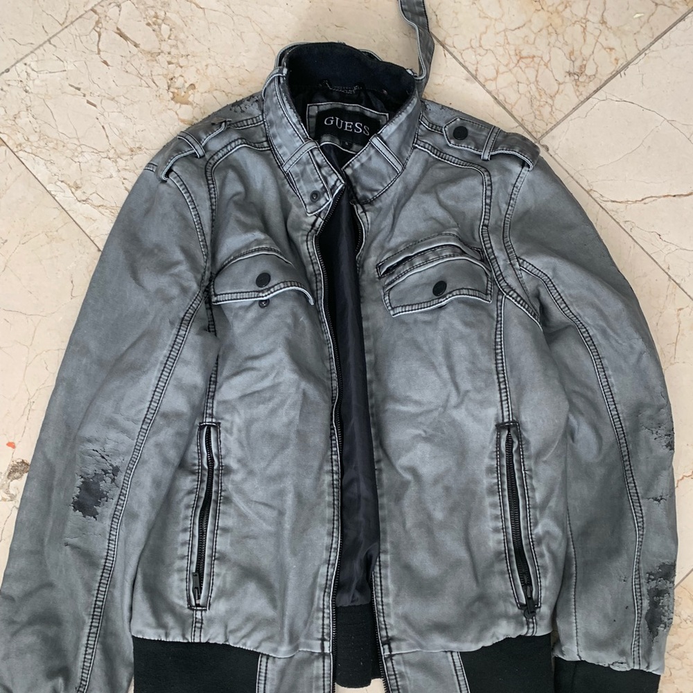 Gray guess faux leather jacket